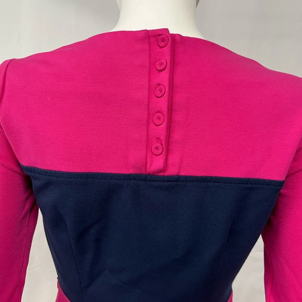 VINEYARD VINES Pink + Navy Colorblock Long Sleeve Sheath Day Dress